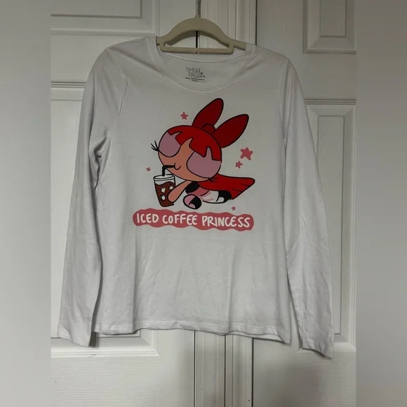 Iced Coffee Princess Graphic Long Sleeve Tee White Cotton Size M - Picture 4 of 7